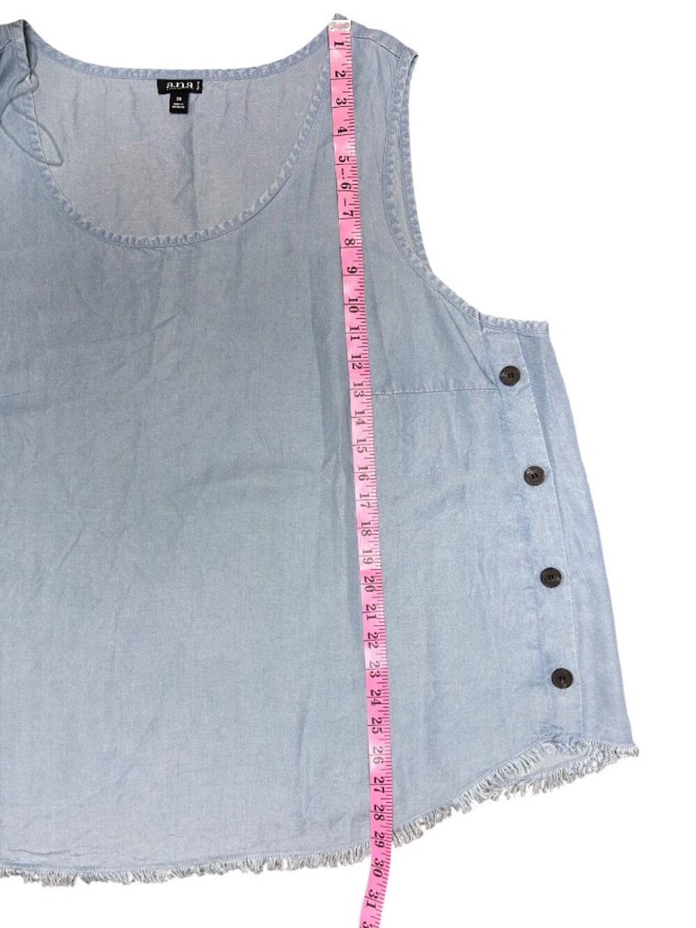 A.N.A Sleeveless Tank Top 3X With Side Button Details Frayed Hem Soft Light Blue - Picture 4 of 7